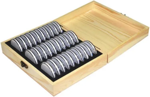 Vista 9 de Caja universal de colección de monedas de madera de 30 piezas, estuche de almacenamiento para monedas, contenedor de cápsulas para monedas, caja
