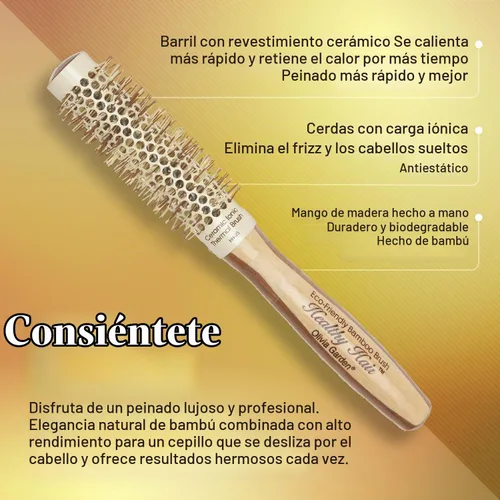 Vista 3 de Olivia Garden Cepillo de pelo redondo térmico iónico de bambú para cabello saludable (no eléctrico)