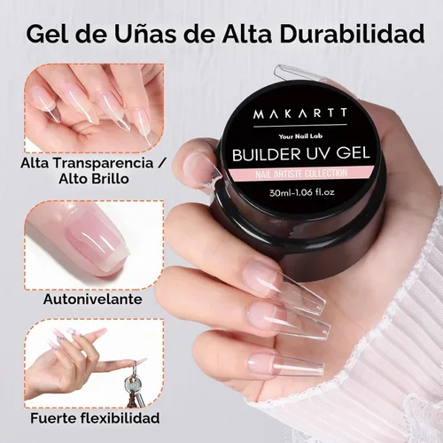 Vista 5 de Makartt Constructor de gel transparente: extensión de uñas, fuerte, autonivelante, larga duración para fortalecedor, escultura y protección