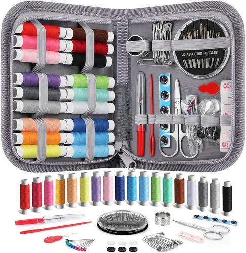 Vista 11 de Coquimbo - Kit de costura para adultos, niños, principiantes, viajeros, suministros de costura portátiles, contiene cinta métrica suave, tijeras