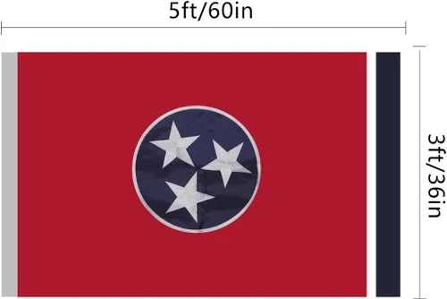 Vista 7 de Bandera de Tennessee de 3 x 5, bandera del estado de Tennessee para exteriores, técnica de bordado, resistente al desgarro, rayas cosidas y ojales