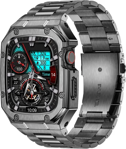 Vista 8 de BAITEYOU Correa con Funda Compatible con Apple Watch Series 6 5 4 SE 3 2 1 44mm 42mm, Correa de Nylon con Funda Resistente de Acero Inoxidable
