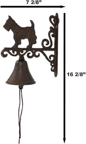 Vista 3 de Ebros Gift Campanas de hierro fundido rústico vintage occidental de casa de campo escocés Terrier perro puerta pared cena patio campana al aire