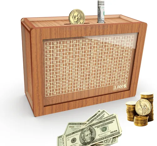 Vista 14 de Alcancía para adultos y niños, banco de monedas de madera para niños y niñas, caja fuerte de efectivo caja de ahorro de dinero con contador, caja