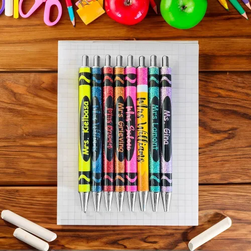 Vista 7 de ipetlive Bolígrafos de tinta negra personalizados, bolígrafos retráctiles de metal con purpurina, con nombre, para profesores, estudiantes, regalos