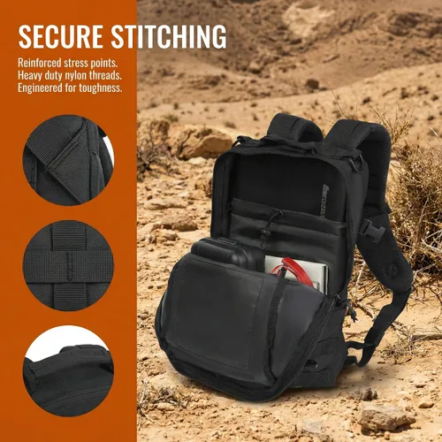 Vista 4 de Mochila táctica pequeña militar 12L Molle Bag mochila militar mochila militar mochila mochila militar mochila para exteriores, senderismo, Negro