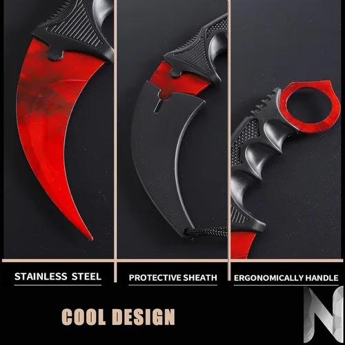 Vista 8 de TOPOINT - Paquete de 2 cuchillos Karambit sin filo de corte sin filo con funda para principiantes (negro y rojo)