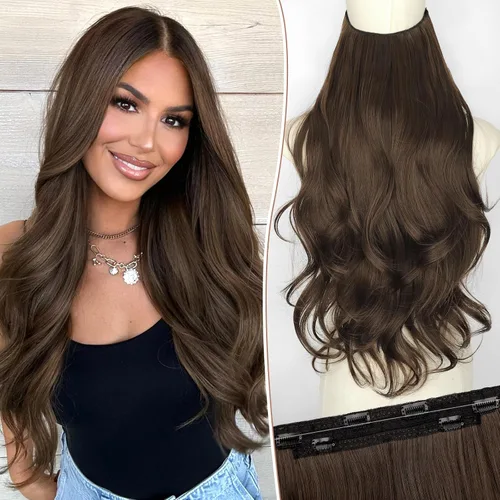 Vista 24 de KooKaStyle Extensiones de Cabello con Alambre Invisible, Largas, Lacias, en Capas, Sintéticas con Alambre Transparente, Tamaño Ajustable, 6 Clips