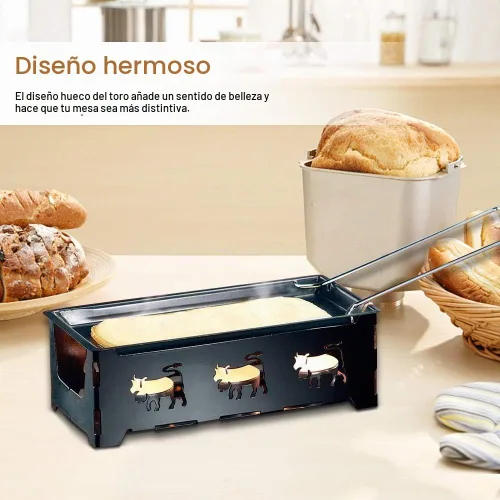 Vista 6 de Raclette de queso, portátil, plegable, antiadherente, bandeja para hornear a la luz de las velas, sartén con asa, espátula, barbacoa, cocina