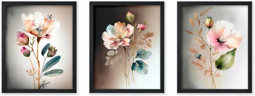 Vista 14 de Poster Master Póster botánico vintage de 3 piezas, estampado floral retro, regalo para artistas, amigos, flores de acuarela, brillante, azul