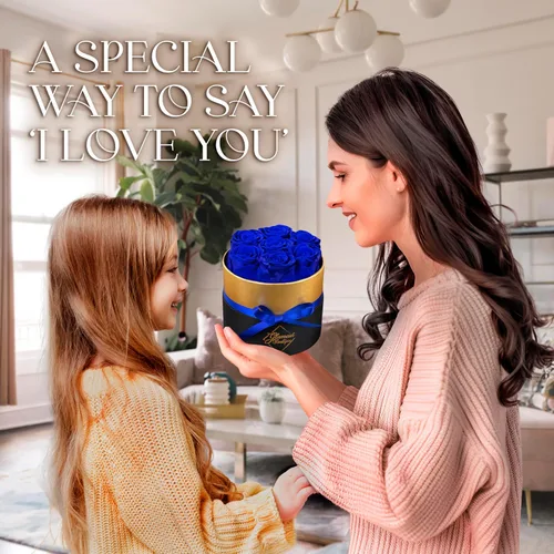 Vista 6 de GLAMOUR BOUTIQUE Rosas eternas preservadas en una caja, flores para siempre, rosa para siempre en una caja para esposa o ella, regalo de flores Azul
