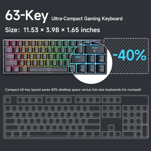 Vista 2 de DIERYA Teclado mecánico inalámbrico DK63 60% para juegos Bluetooth2.4Gcon cable Retroiluminación RGB Mini teclado compacto antifantasma de 63