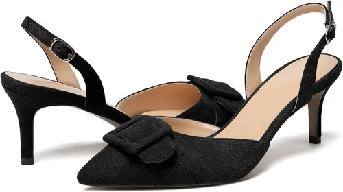 Vista 4 de YODEKS Zapatos de vestir con tacón bajo y puntera puntiaguda con correa de tobillo para mujer