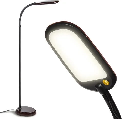 Vista 11 de Brightech Litespan - Lámpara de pie LED delgada, luz de lectura moderna sobre silla para salas de estar y oficinas, alta con cuello de cisne Madera