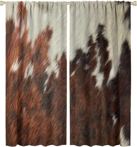 Vista 52 de Cortina opaca de vaca, estampado de animales, azteca occidental, rústica, granja, granja, bolsillo para barra, cortina para dormitorio, sala