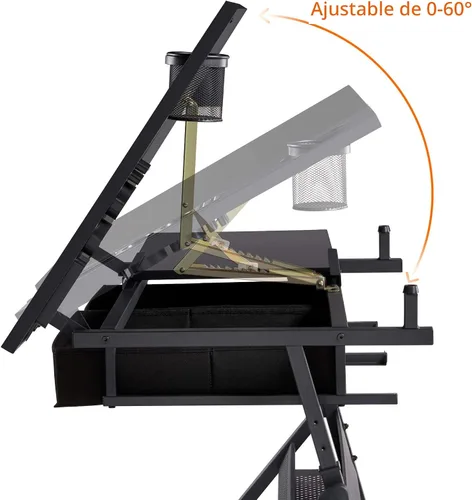 Vista 5 de Yaheetech Mesa de dibujo para artistas, escritorio de dibujo de altura ajustable, escritorio de arte/manualidades, estación de trabajo de pinturas