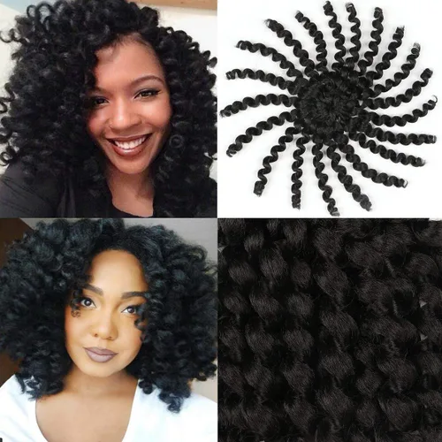 Vista 10 de Leeven Pelo corto de 8 pulgadas de Jamaica Bounce Wand Curl Crochet Hair Senegalese Twist sintético trenzado de pelo Ombre rosa Jumpy Wand Rizado