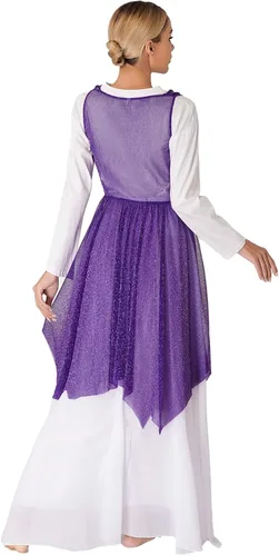 Vista 2 de TiaoBug Vestido de baile lírico con superposición litúrgica transparente y brillante para mujer