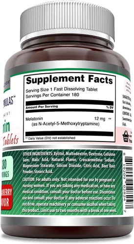 Vista 2 de Amazing Formulas - Suplemento de melatonina de 12 mg por porción, sin OMG, sin gluten, fabricado en Estados Unidos (180, fresa)
