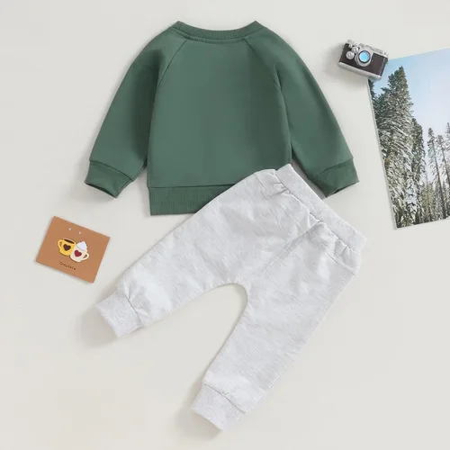 Vista 3 de Karuedoo Conjunto de sudadera y pantalones deportivos de color sólido para bebé niño y niña
