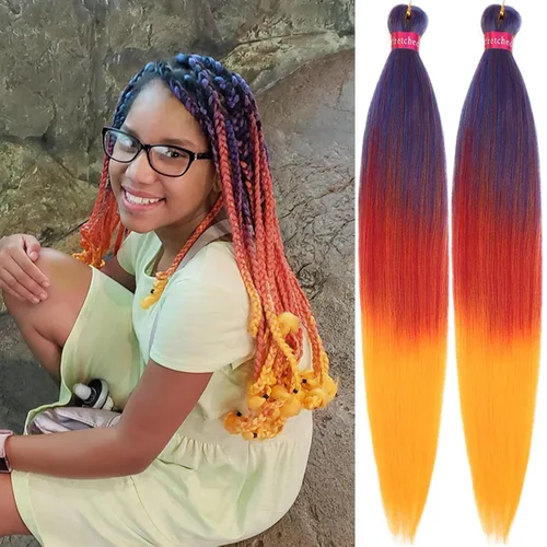 Vista 31 de Cabello trenzado verde con lentejuelas de 26 pulgadas, preestirado, trenzas de textura Yaki, extensiones de cabello pre plumadas, 3 paquetes, fácil