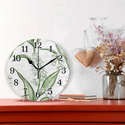 Vista 4 de KLL Clock Retro Lily of The Valley White Desk Clock Battery Operated Wall Clock Battery for Home 10Inch Gold