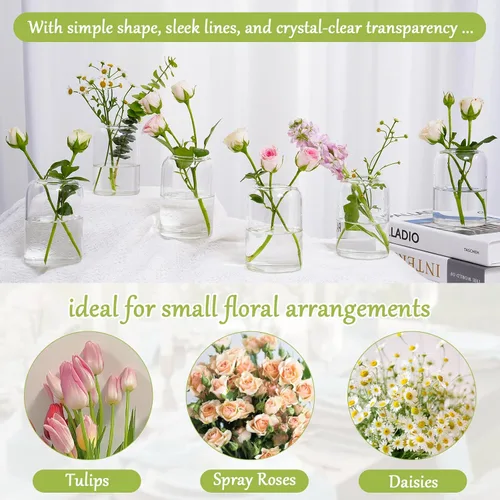 Vista 3 de Jarrones pequeños de cristal, juego de 20 jarrones transparentes para centros de mesa, mini jarrón a granel para flores para bodas, fiestas