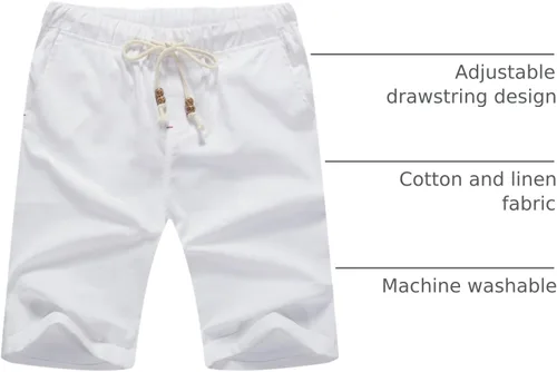 Vista 58 de Sailwind Pantalones cortos de lino para hombre, pantalones cortos casuales de playa con cordón