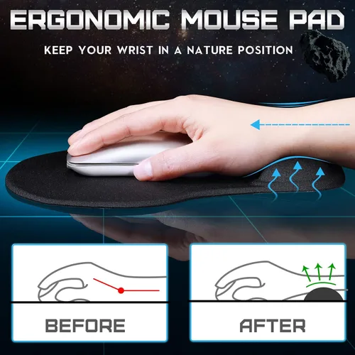 Vista 3 de Flutesan 9 alfombrillas ergonómicas para mouse con reposamuñecas, almohadillas de mouse negras de espuma viscoelástica antideslizante, cómoda