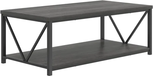 Vista 9 de FOLUBAN Mesa de centro con almacenamiento, mesas centrales pequeñas modernas para espacios pequeños, mesa de cóctel de madera rústica y metal