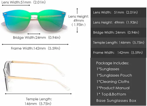 Vista 7 de Rimless Wayfarer Anteojos de sol en una sola pieza lente espejo reflectante, anteojos para hombres mujeres