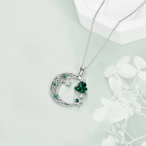 Vista 3 de Collar de plata de ley con estrella de luna creciente para mamá e hija, piedra natal, granate, día de la madre, cumpleaños, joyería celta, regalos