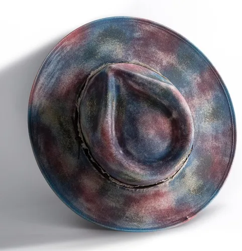Vista 4 de RUEDIGER Sombreros Fedora de ala ancha para hombres y mujeres, 100% lana fieltro Panamá Rancher sombrero con logotipo de rayo desgastadoquemado