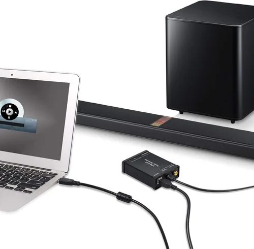 Vista 3 de LiNKFOR Convertidor de conector de auriculares coaxial USB a SPDIF RCA y conector de auriculares de 0.138 in - Adaptador de audio óptico - PCM