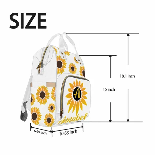 Vista 4 de Mochila de pañales de girasol personalizada, nombre personalizado monograma floral Mommy bolsas bebé niña niño monograma bolsas de pañales