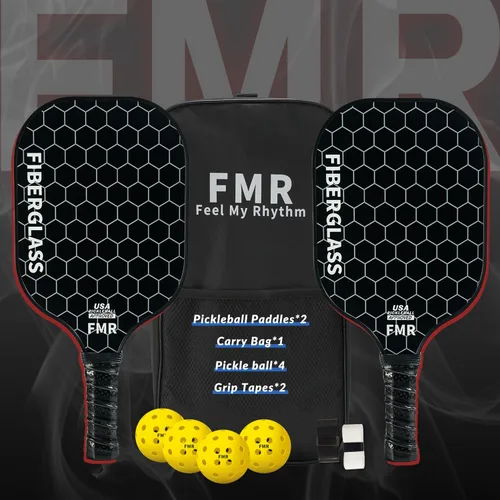 Vista 2 de Juego de 2 Palas de Pickleball con 4 Pelotas - Superficie de Fibra de Vidrio Aprobada por USAPA, Ligero, Agarre Antideslizante - Juego de Palas