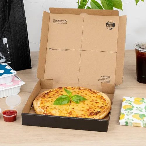 Vista 3 de Restaurantware Eco Pie - Cajas de pizza de 10.6 x 10.6 x 1.7 pulgadas, 50 cajas de entrega de pizza corrugada, reutilizables como platos, cajas