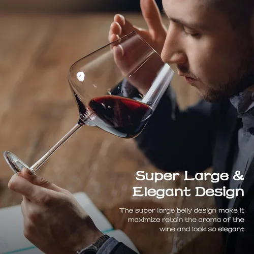 Vista 2 de Chouggo Juego de 2 copas de vino supergrandes de 28 onzas, cristal soplado a mano para vino tinto o vino blanco Burgundy, hechas a mano por