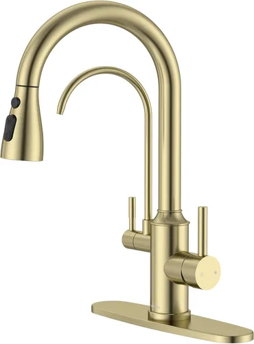 Vista 13 de APPASO Grifo de cocina dorado con dispensador de jabón, grifos de fregadero de acero inoxidable S304 de una sola manija con rociador desplegable