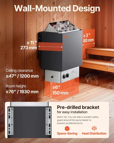 Vista 4 de VEVOR - Calefactor de sauna, estufa eléctrica de sauna de 220V, calentador de sauna para baño de vapor con temporizador de 3h y temperatura