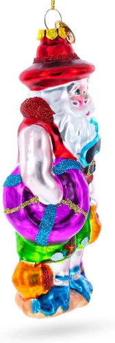 Vista 2 de Adorno navideño de cristal de Papá Noel en la playa