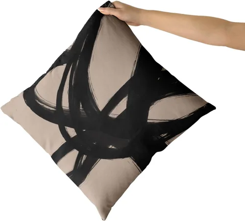 Vista 3 de Juego de 2 fundas de almohada de línea de arte abstracto negro y marrón de 16 x 16 pulgadas, juego de 2 fundas de almohada decorativas con estampado