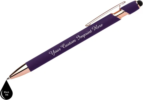 Vista 3 de ExpressDesigns™ - Bolígrafos personalizados de alta calidad de oro rosa con lápiz capacitivo Acento rosa Bolígrafos personalizados con nombre