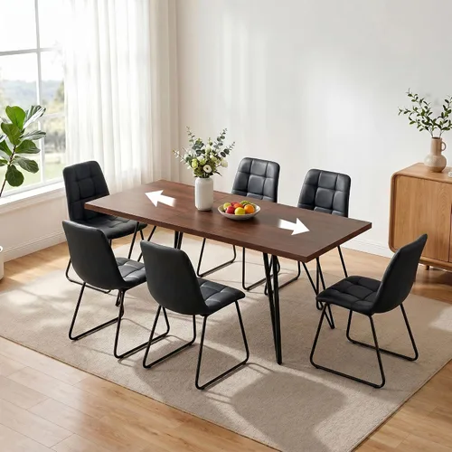 Vista 7 de HIPIHOM Mesa de comedor extensible para 4-6, de 55 a 71 pulgadas para espacios pequeños Mesa de roble