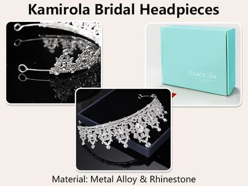 Vista 6 de Kamirola - Tiaras de corona para mujer, conjunto de tiara, aretes y collar de cristal para novia, fiesta de disfraces, Halloween, graduación