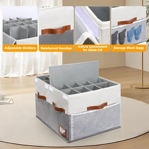 Vista 2 de Supowin Organizador de Zapatos para Armario, Cajas de Almacenamiento de Zapatos Plegables con Tapa y Divisores Ajustables, Contenedores