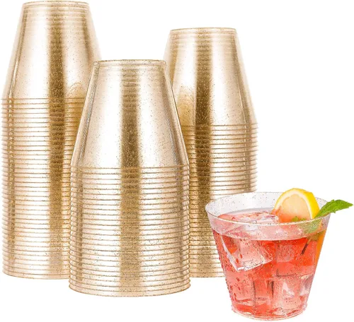 Vista 10 de JOLLY CHEF Vasos desechables de plástico transparente de 10 onzas, paquete de 100 vasos de plástico transparente resistente para boda, Acción