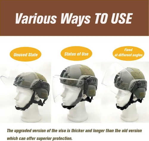 Vista 6 de Casco táctico ACH Airsoft con visera transparente de cara completa, protector protector MICH 2000 modo para paintball al aire libre CS Wargame