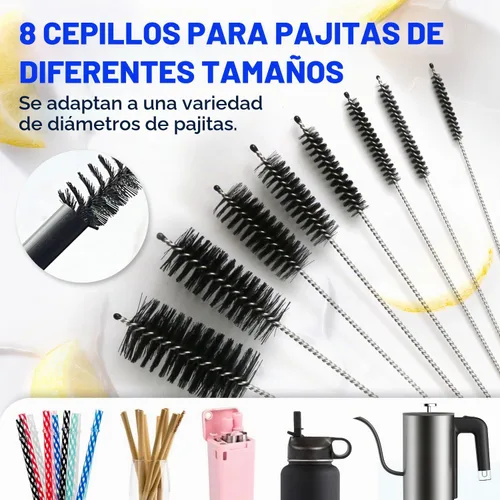 Vista 5 de Holikme Juego de 10 cepillos de limpieza de botellas, cepillo limpiador de botellas con mango largo de 15", cepillo de botella de agua con mango