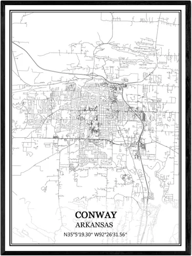 Vista 6 de TANOKCRS Bentonville Arkansas USA - Póster impreso en lienzo con diseño de mapa de Estados Unidos, sin marco, moderno, en blanco y negro, regalo